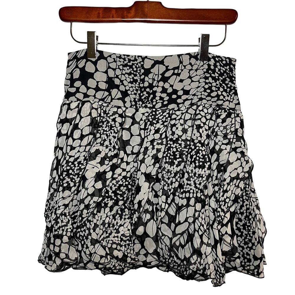 INC 100% Silk Ruffle Mini Skirt Black White Size‎ 0 Fairy Romantic Y2K Flirty